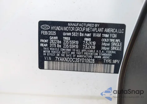 2025 Hyundai Ioniq 5 Sel z USA, uszkodzony, nr VIN 7YAKNDDC3SY010928